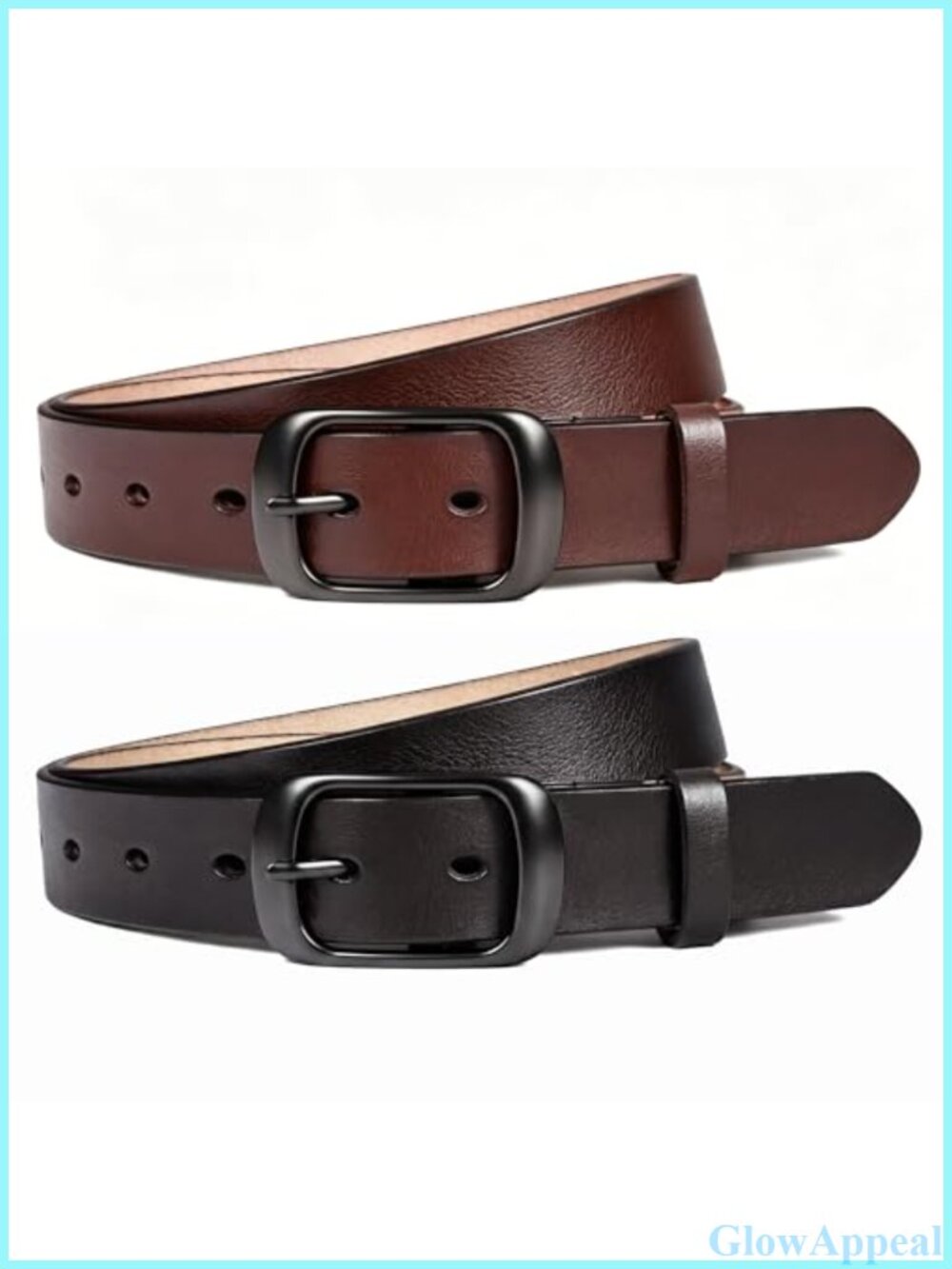 Genuine Split Cowhide Leather Belts for Women Pin Buckle 2-Pack